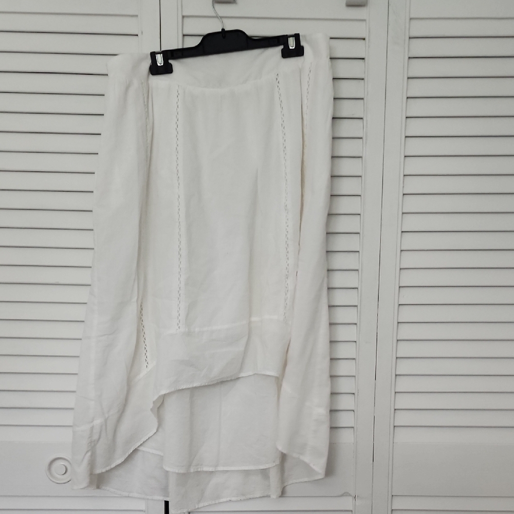 Melissa McCarthy White Maxi Skirt 100 % Cotton High Low Skirt Elastic Waist.
